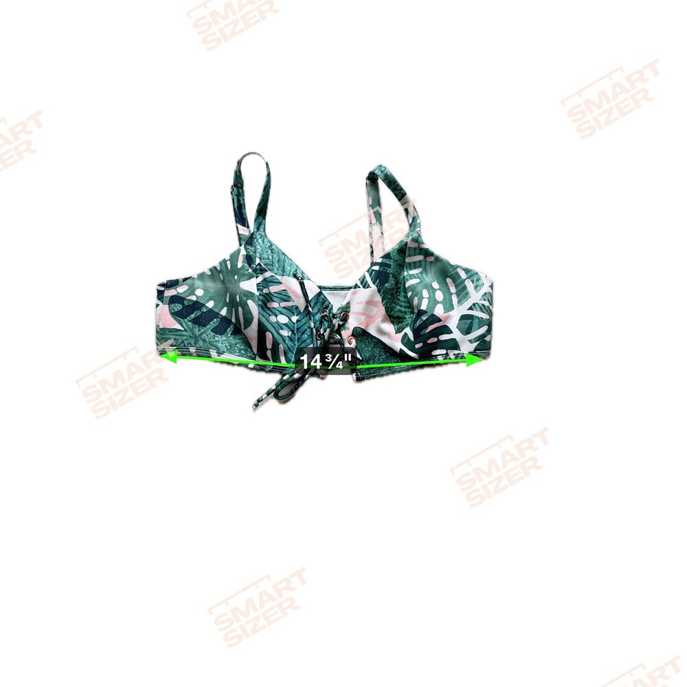 PacSun Bikini Top Womens Large Tropical Leaf Print Green Pink Lace Up Swimwear - Picture 3 of 5